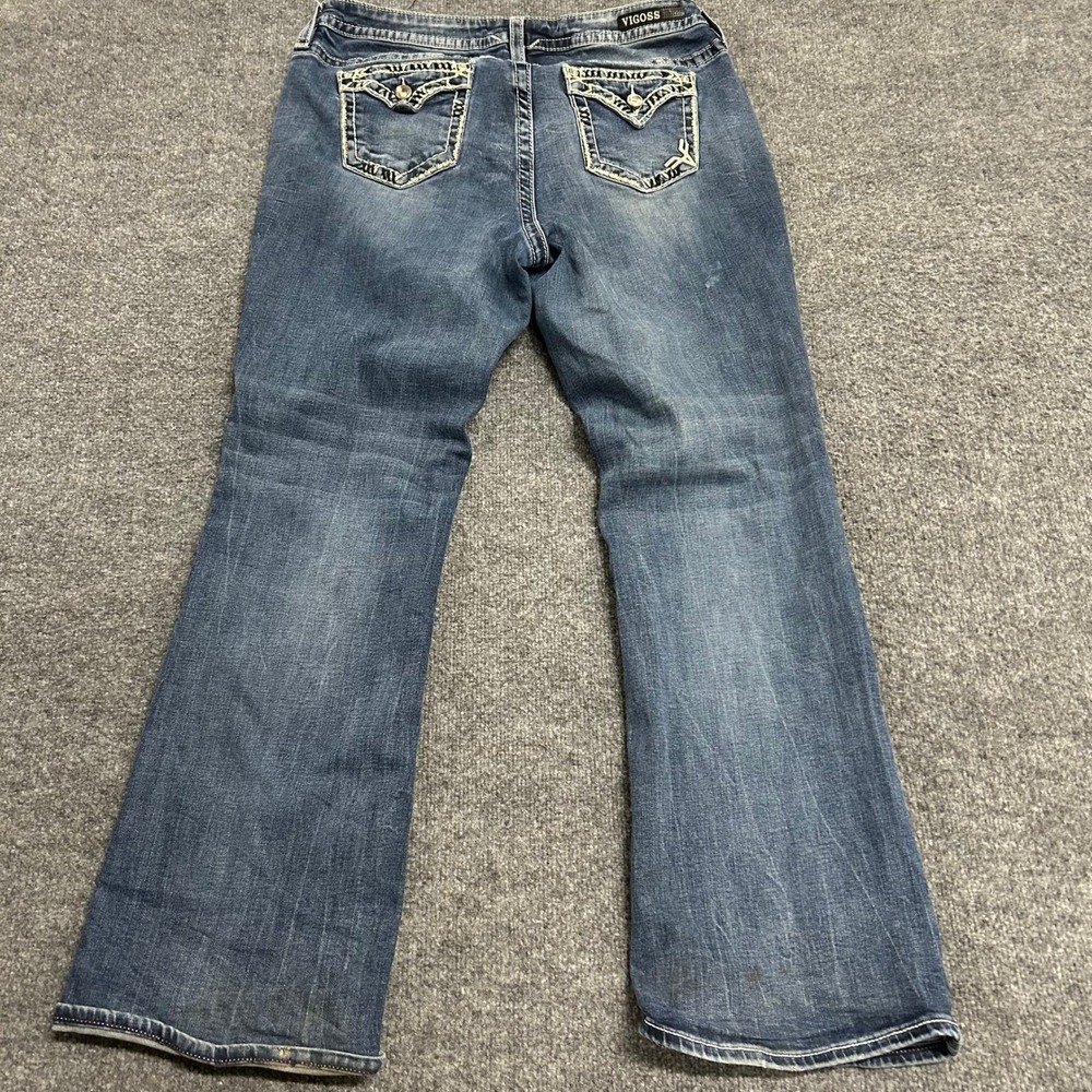 Vigoss Jeans Womens Size 16 Blue Bootcut Embellished Pocket Contrast Stitching - Picture 8 of 10